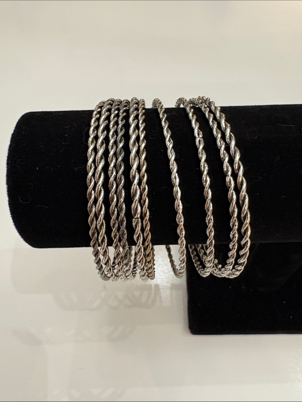 Silver Tone Twisted Rope Bangle Bracelets - Set of 10